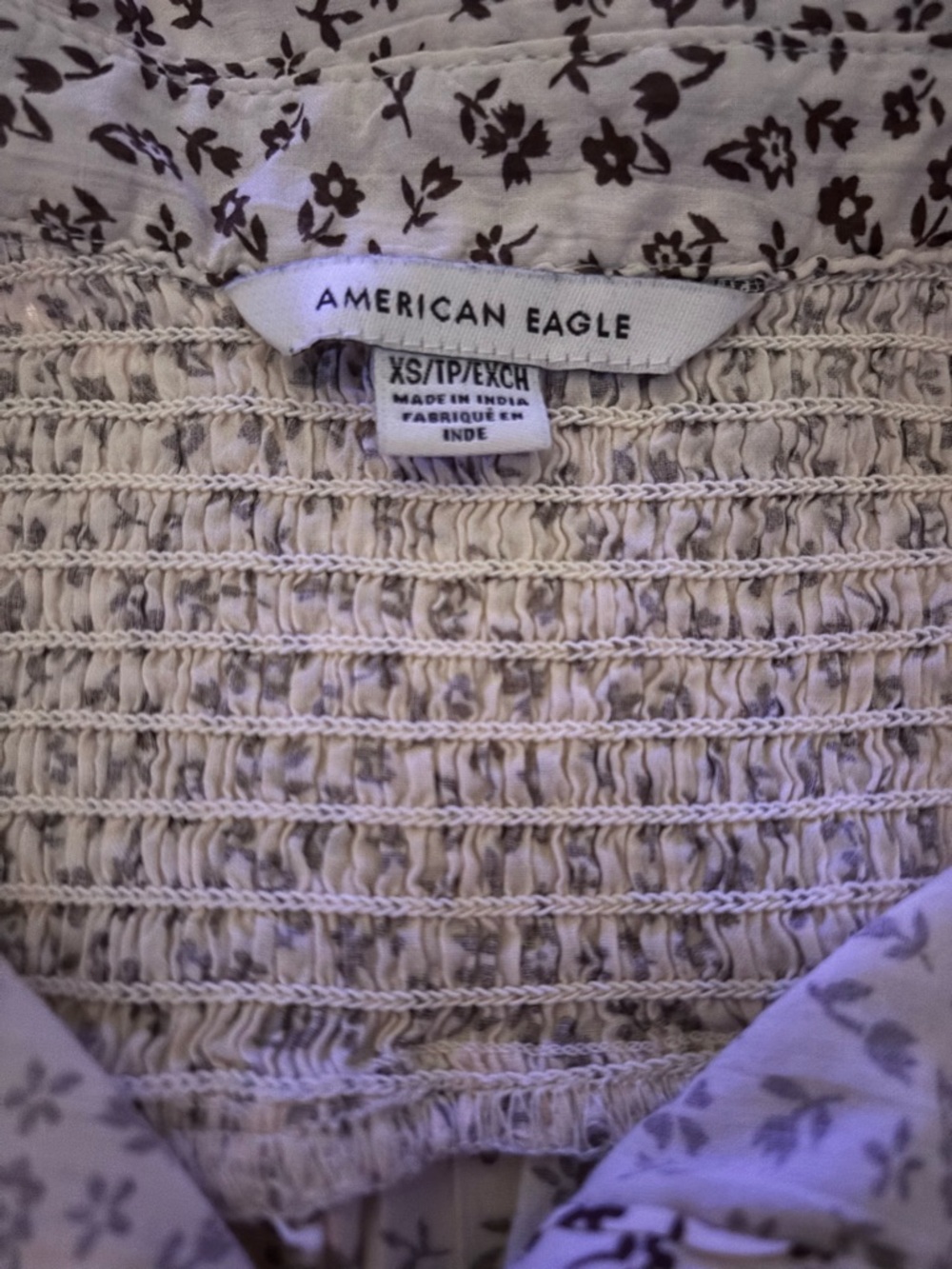 American Eagle Outfitters Cream Blouse with Brown Floral Print